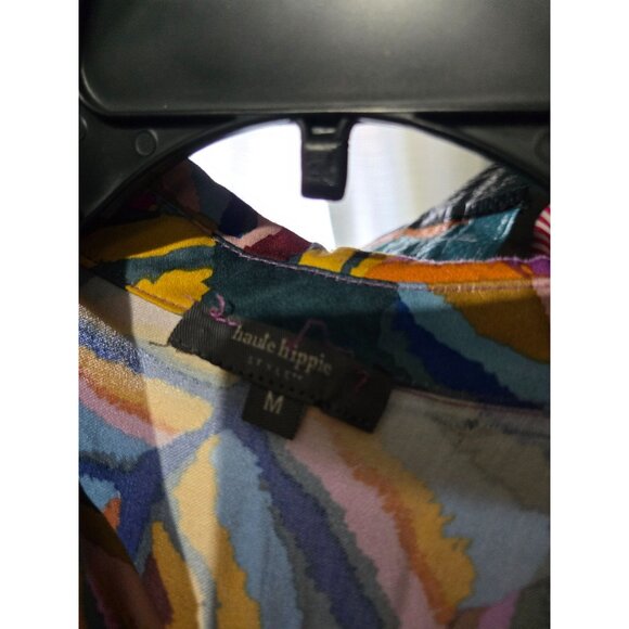 Haute Hippie Multicolor Abstract Print Long Sleeve Blouse Size Medium Retro Art - Picture 6 of 12